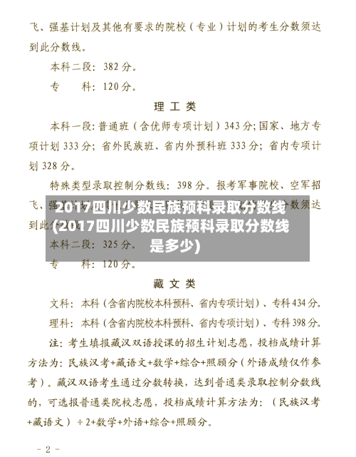 2017四川少数民族预科录取分数线(2017四川少数民族预科录取分数线是多少)