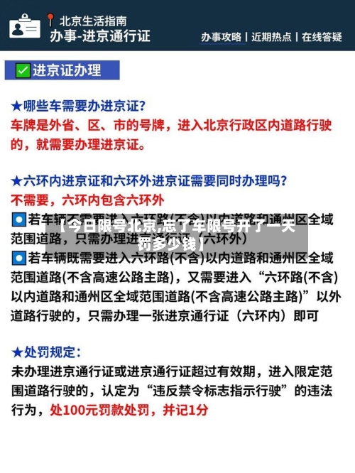 【今日限号北京,忘了车限号开了一天罚多少钱】
