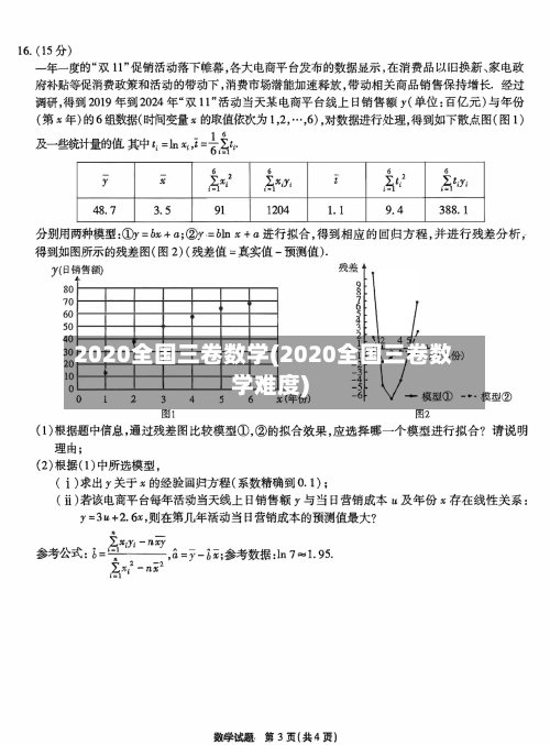 2020全国三卷数学(2020全国三卷数学难度)