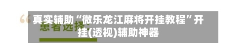 真实辅助“微乐龙江麻将开挂教程”开挂(透视)辅助神器