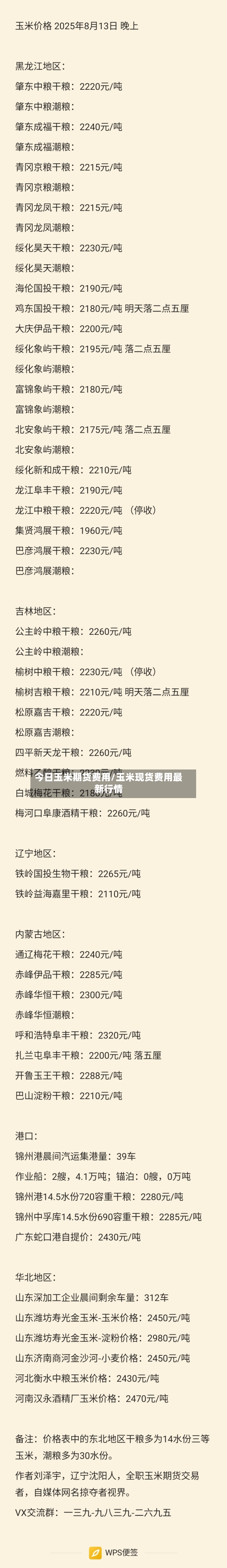 今日玉米期货费用/玉米现货费用最新行情