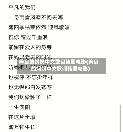 善良的妈妈中文歌词韩国电影(善良的妈妈中文歌词韩国电影)
