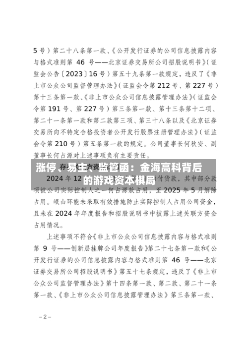 涨停、易主、监管函:金海高科背后的游戏资本棋局